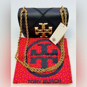 Tory Burch Black Leather Shoulder/Crossbody with Gold Logo and Chain Brand New